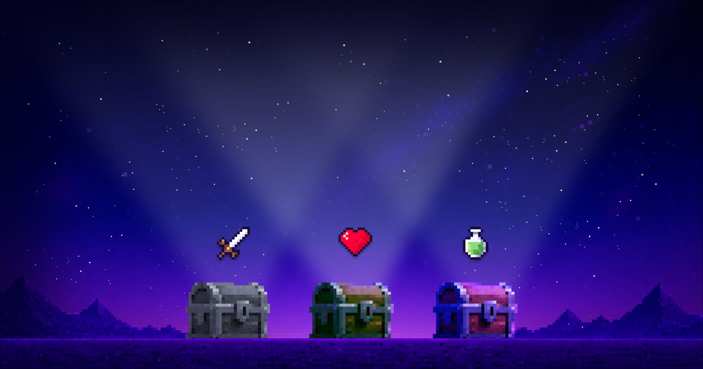 Weapon, Armor, and Medic item chests available during dungeon exploration.